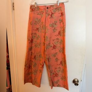 Entro Floral Wide Leg Pants – Size Large – Coral Pink
